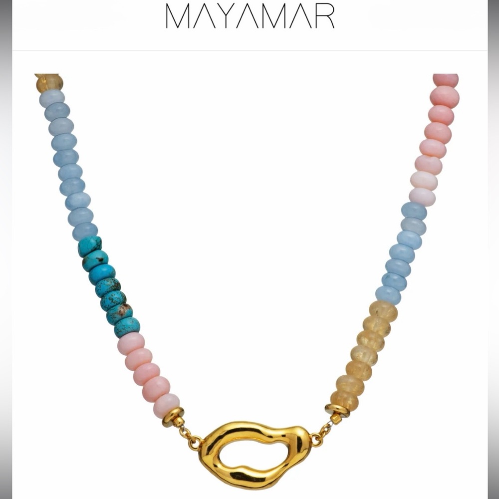 Gold Organic Pendant Beaded Necklace in Pastel Multicolor